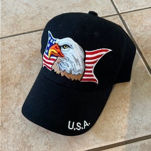 USA American Flag + Eagle Embroidered Hat - Black & Adjustable‎ w/ Velcro